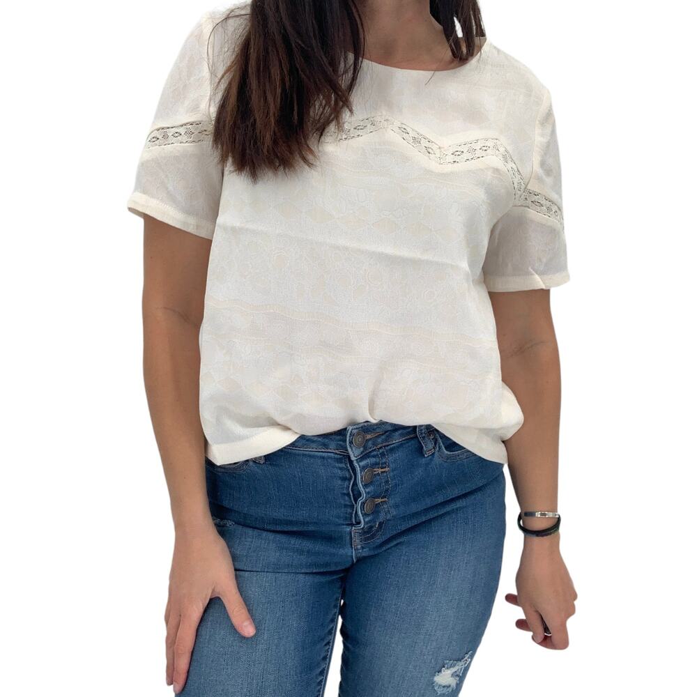 Boutique NEW Top Size S NEW Cream Eyelet Lace Blouse Relaxed Fit Gold Zip - Picture 8 of 8